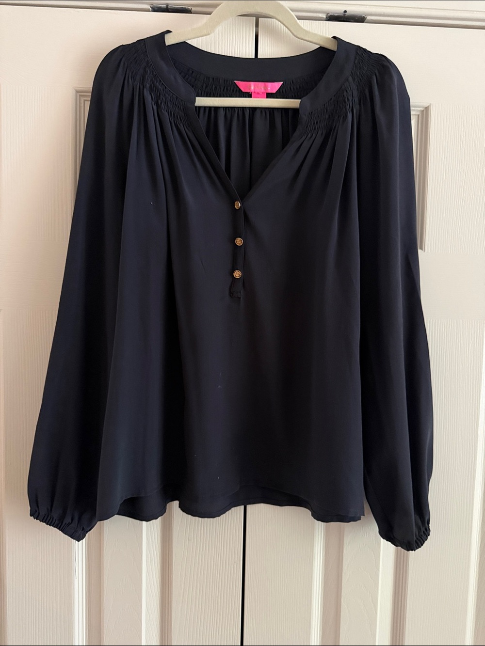 Lilly Pulitzer Navy Long-Sleeve Henley Blouse